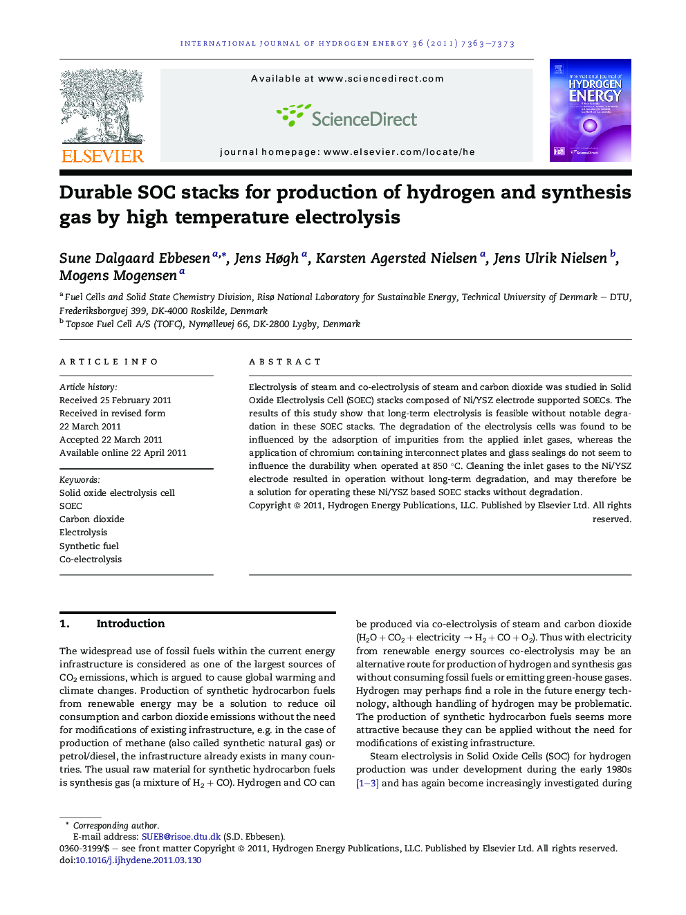 Durable SOC stacks for production of hydrogen and synthesis gas by high temperature electrolysis