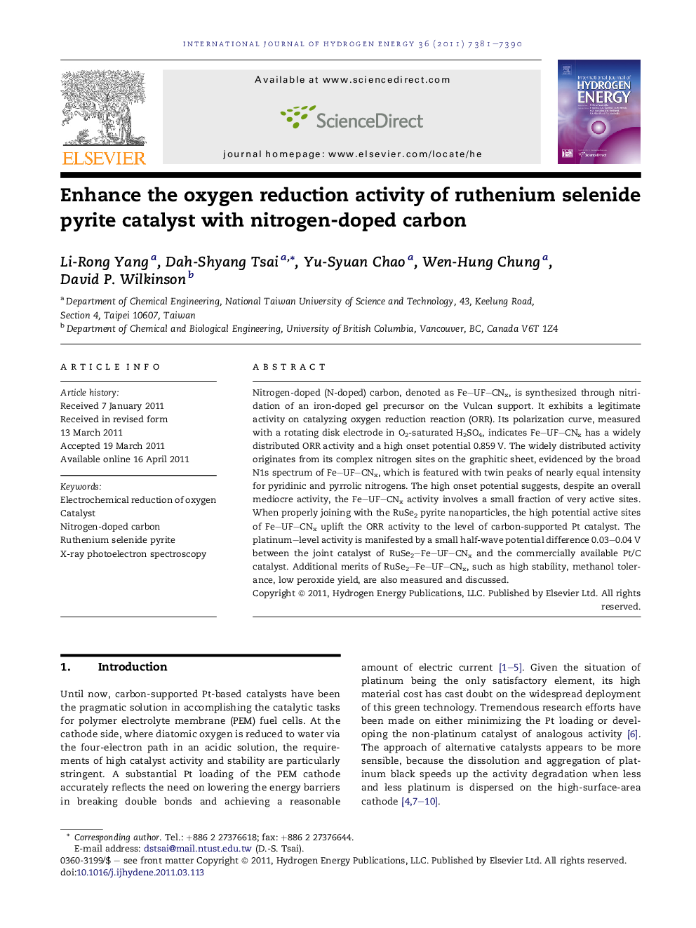 Enhance the oxygen reduction activity of ruthenium selenide pyrite catalyst with nitrogen-doped carbon