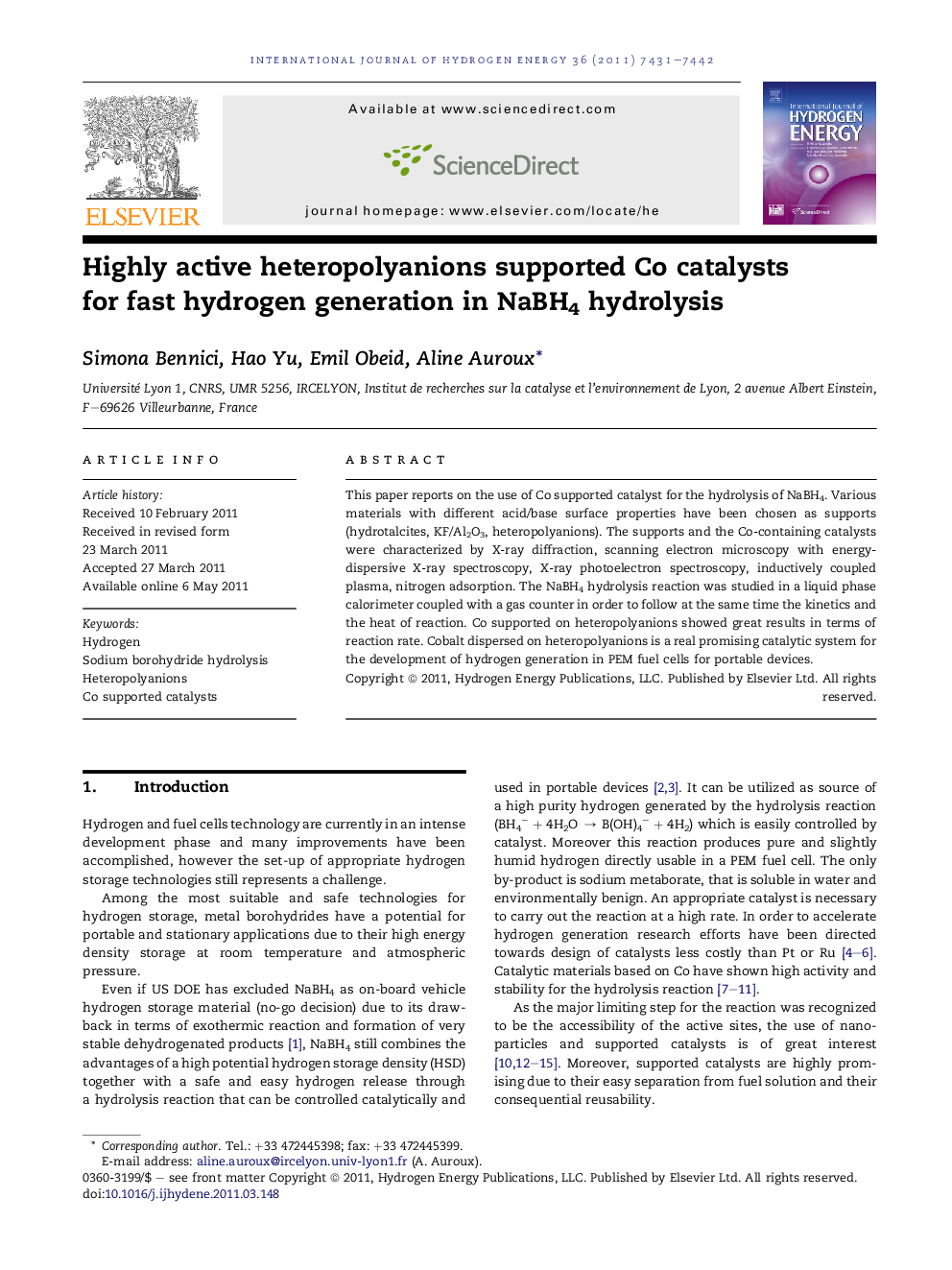 Highly active heteropolyanions supported Co catalysts for fast hydrogen generation in NaBH4 hydrolysis