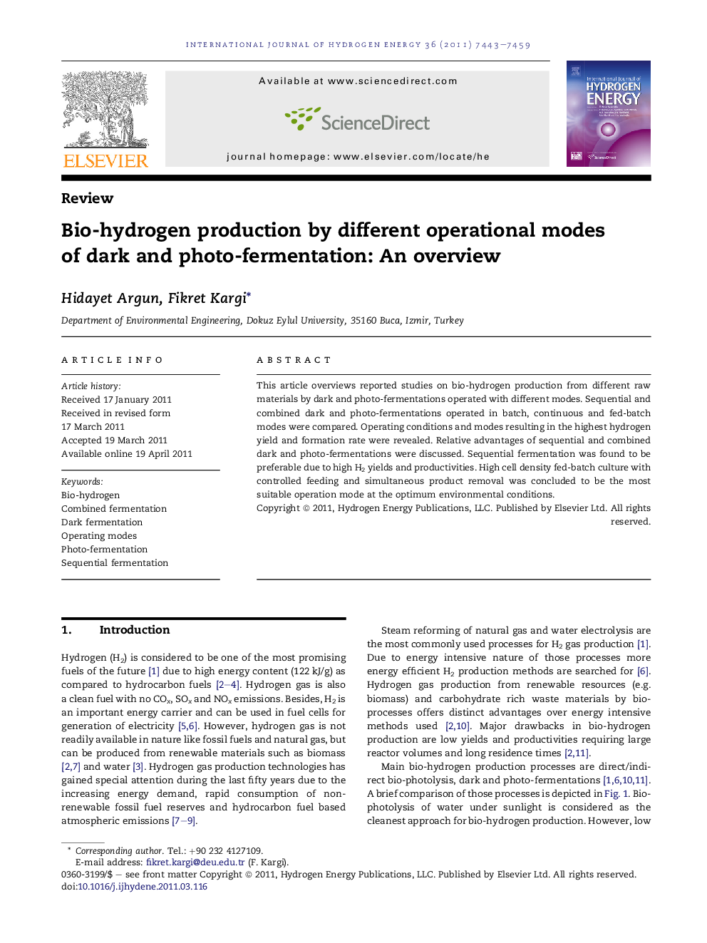 Bio-hydrogen production by different operational modes of dark and photo-fermentation: An overview