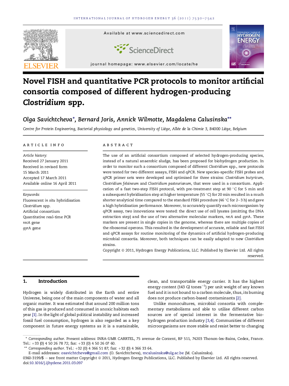 Novel FISH and quantitative PCR protocols to monitor artificial consortia composed of different hydrogen-producing Clostridium spp.