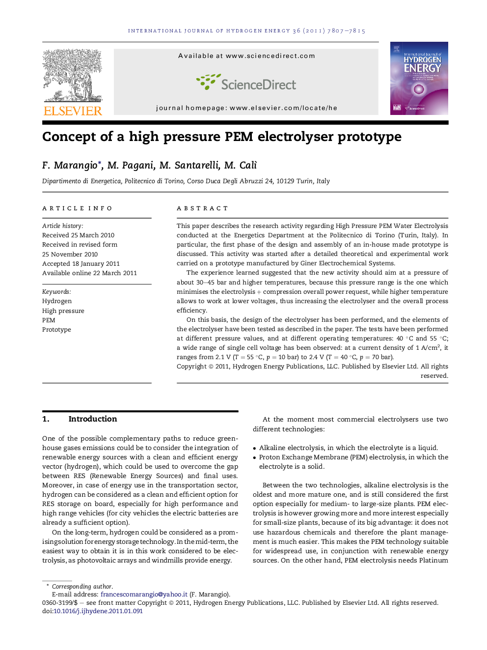 Concept of a high pressure PEM electrolyser prototype