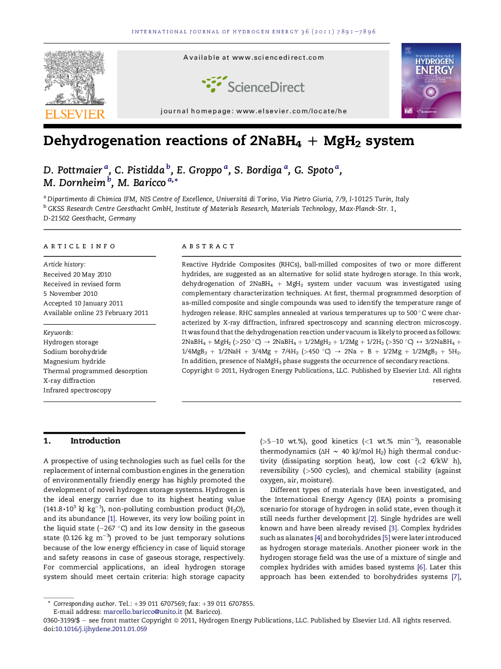 Dehydrogenation reactions of 2NaBH4 + MgH2 system