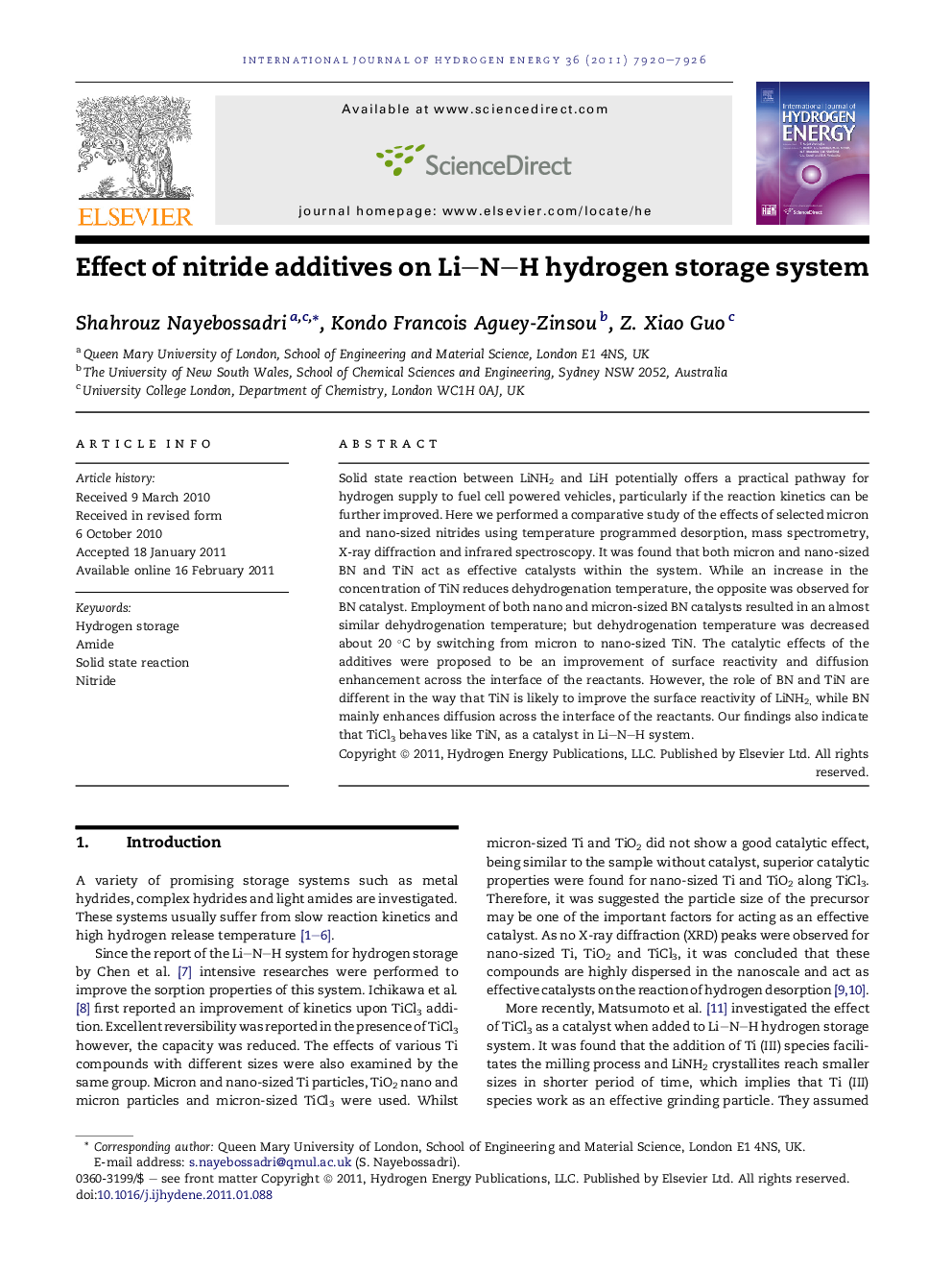 Effect of nitride additives on Li-N-H hydrogen storage system