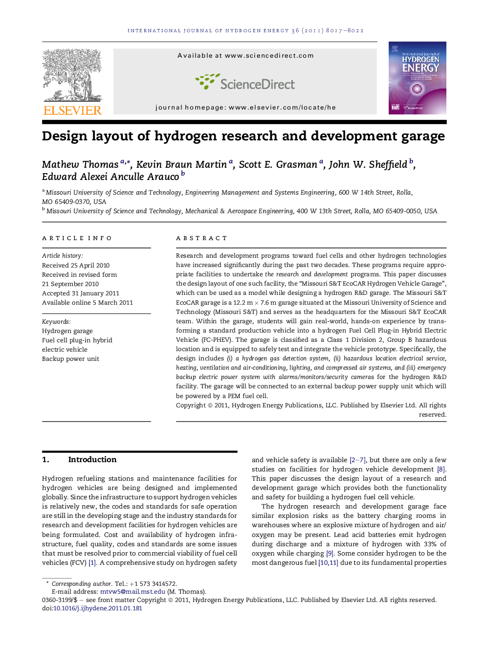 Design layout of hydrogen research and development garage