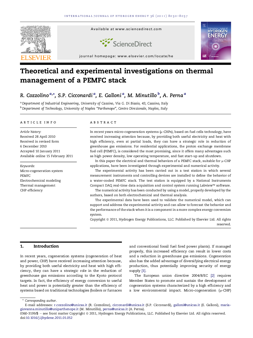 Theoretical and experimental investigations on thermal management of a PEMFC stack