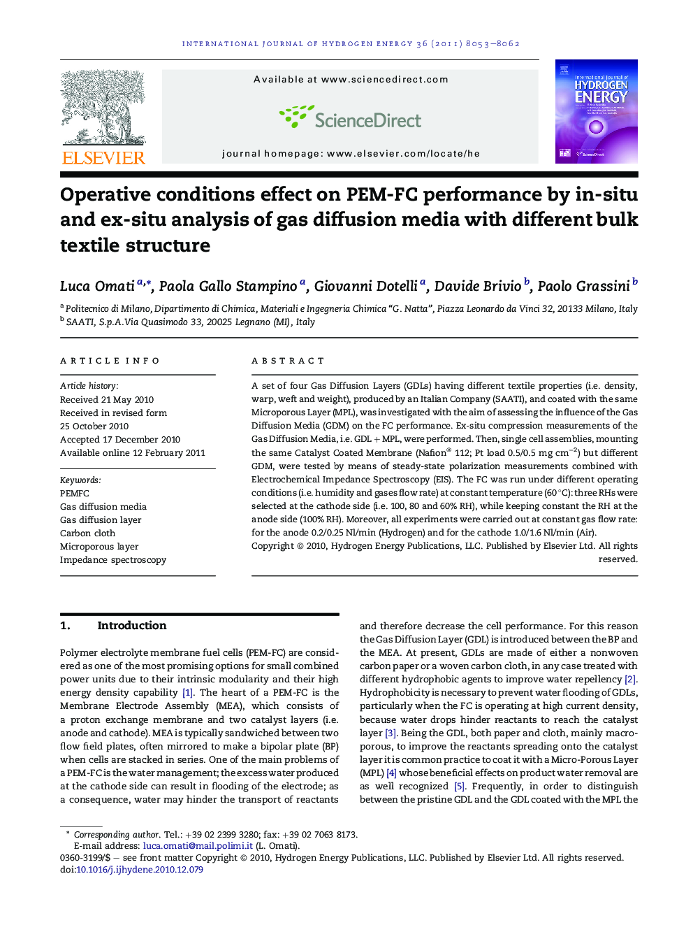 Operative conditions effect on PEM-FC performance by in-situ and ex-situ analysis of gas diffusion media with different bulk textile structure