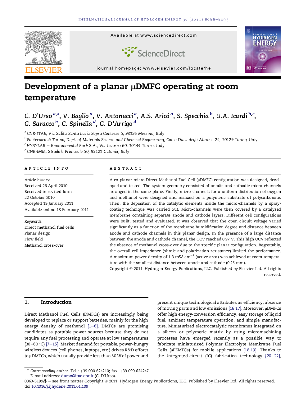 Development of a planar μDMFC operating at room temperature