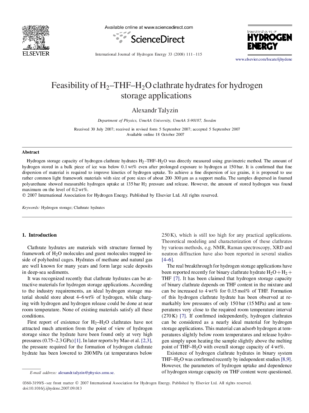 Feasibility of H2H2–THF–H2OH2O clathrate hydrates for hydrogen storage applications