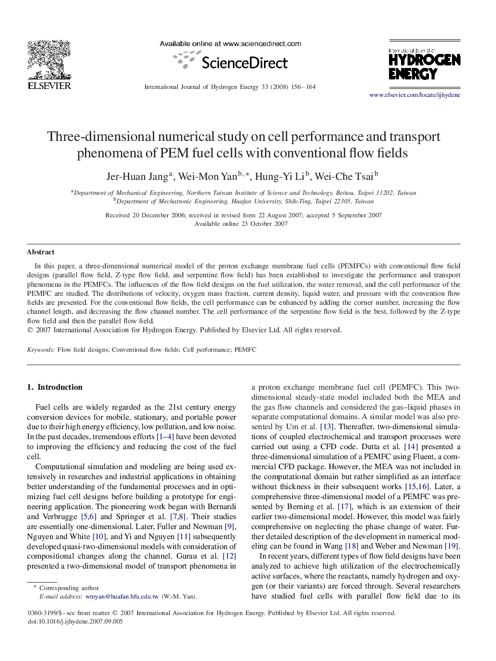 Three-dimensional numerical study on cell performance and transport phenomena of PEM fuel cells with conventional flow fields