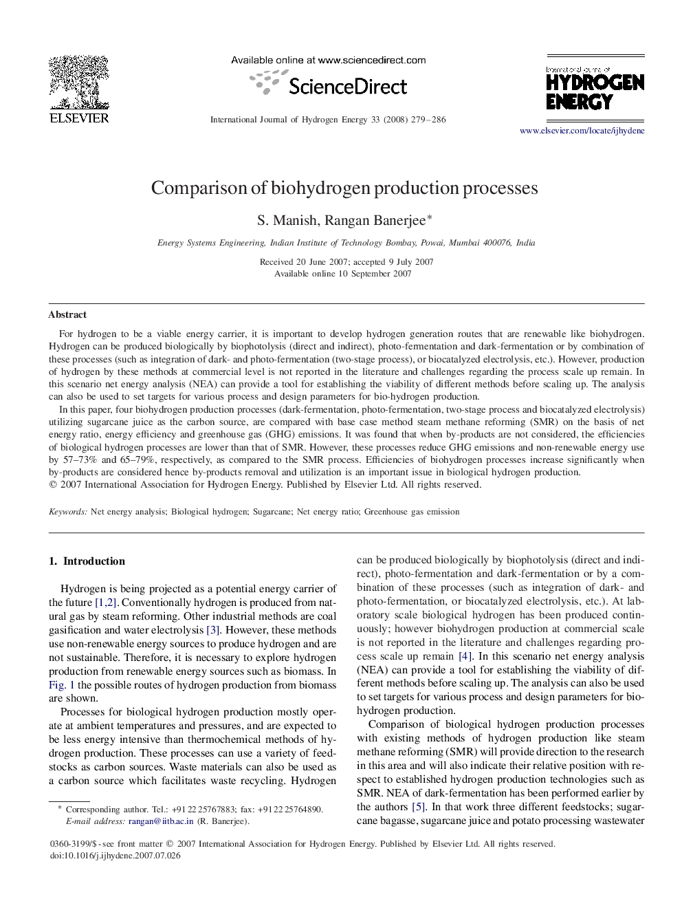 Comparison of biohydrogen production processes