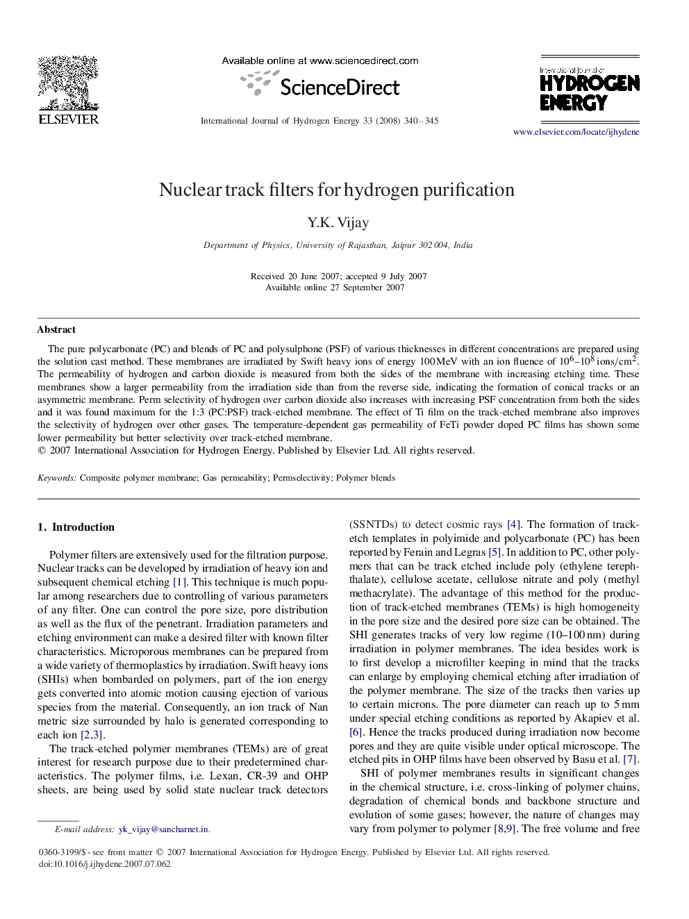 Nuclear track filters for hydrogen purification