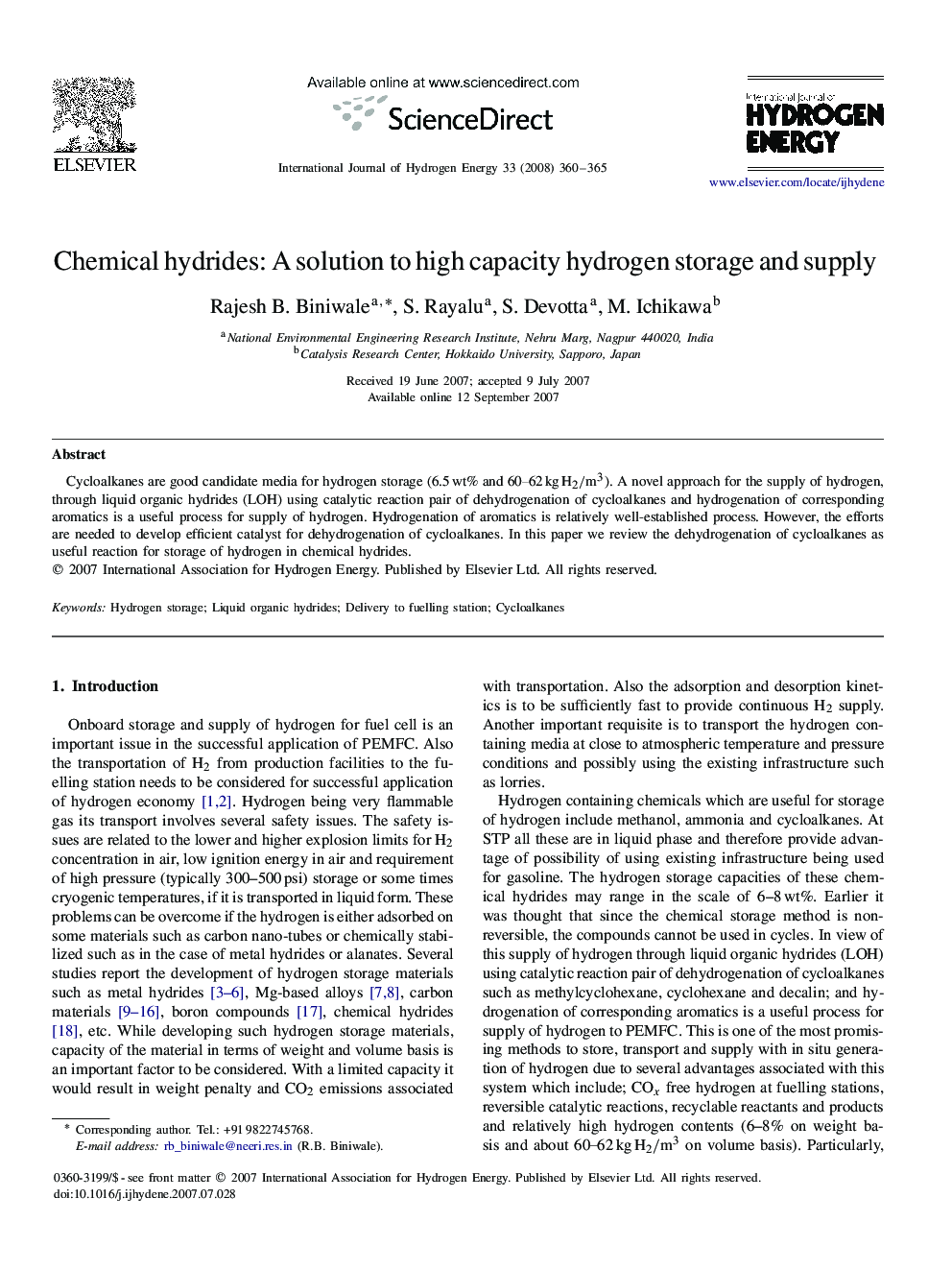 Chemical hydrides: A solution to high capacity hydrogen storage and supply