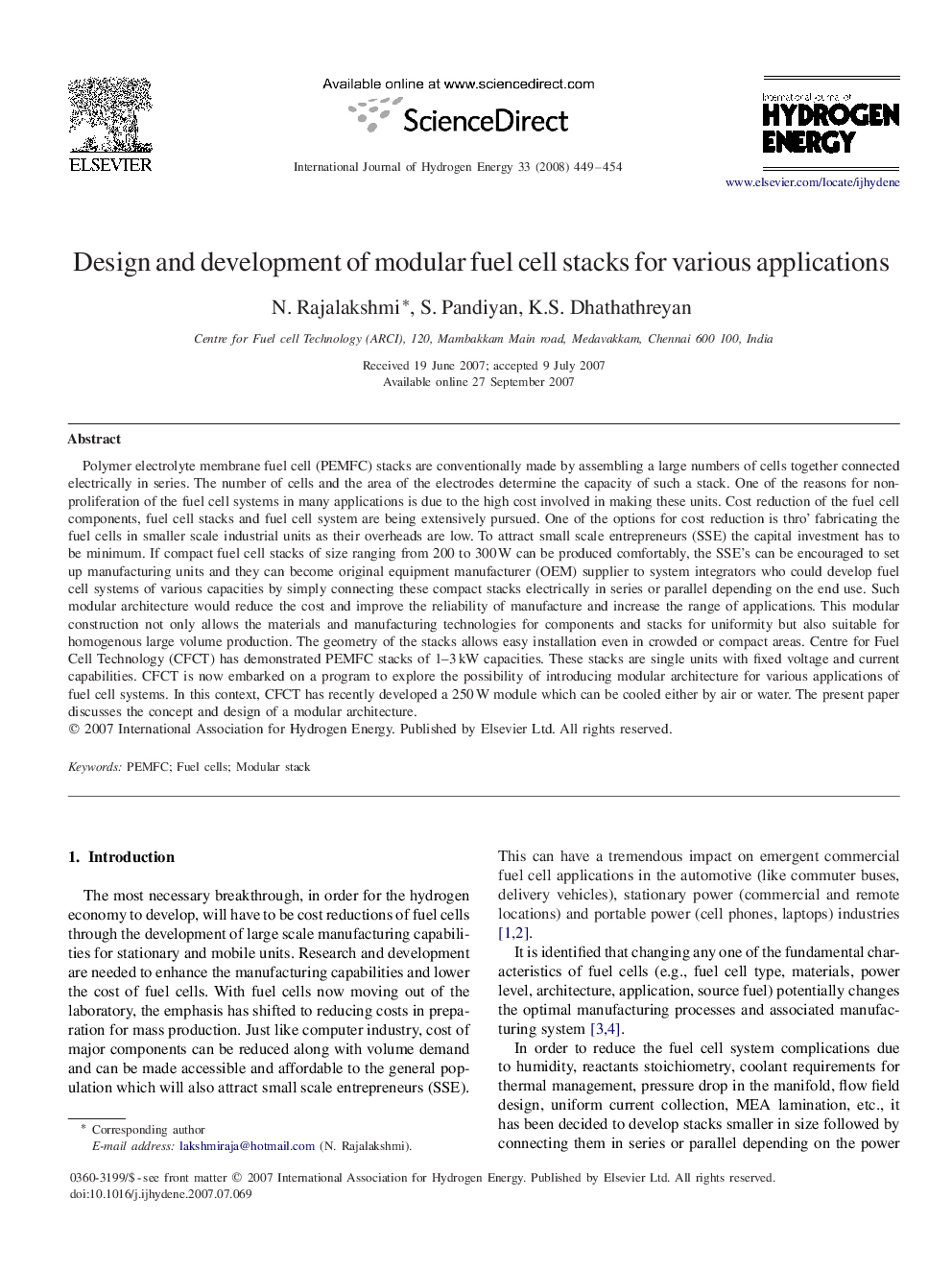 Design and development of modular fuel cell stacks for various applications