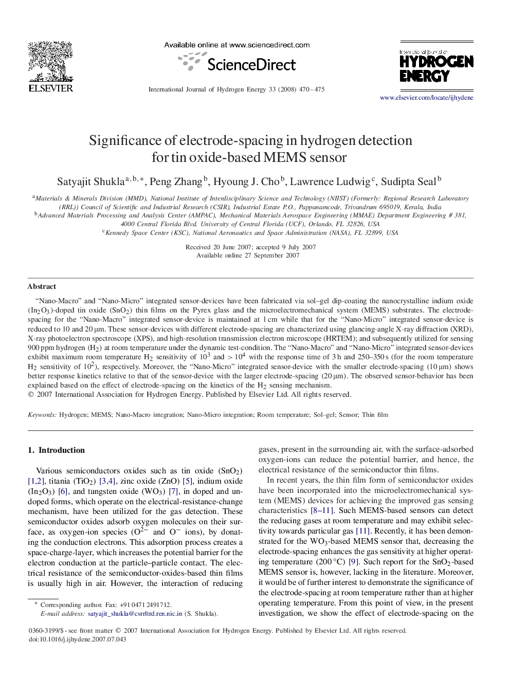 Significance of electrode-spacing in hydrogen detection for tin oxide-based MEMS sensor