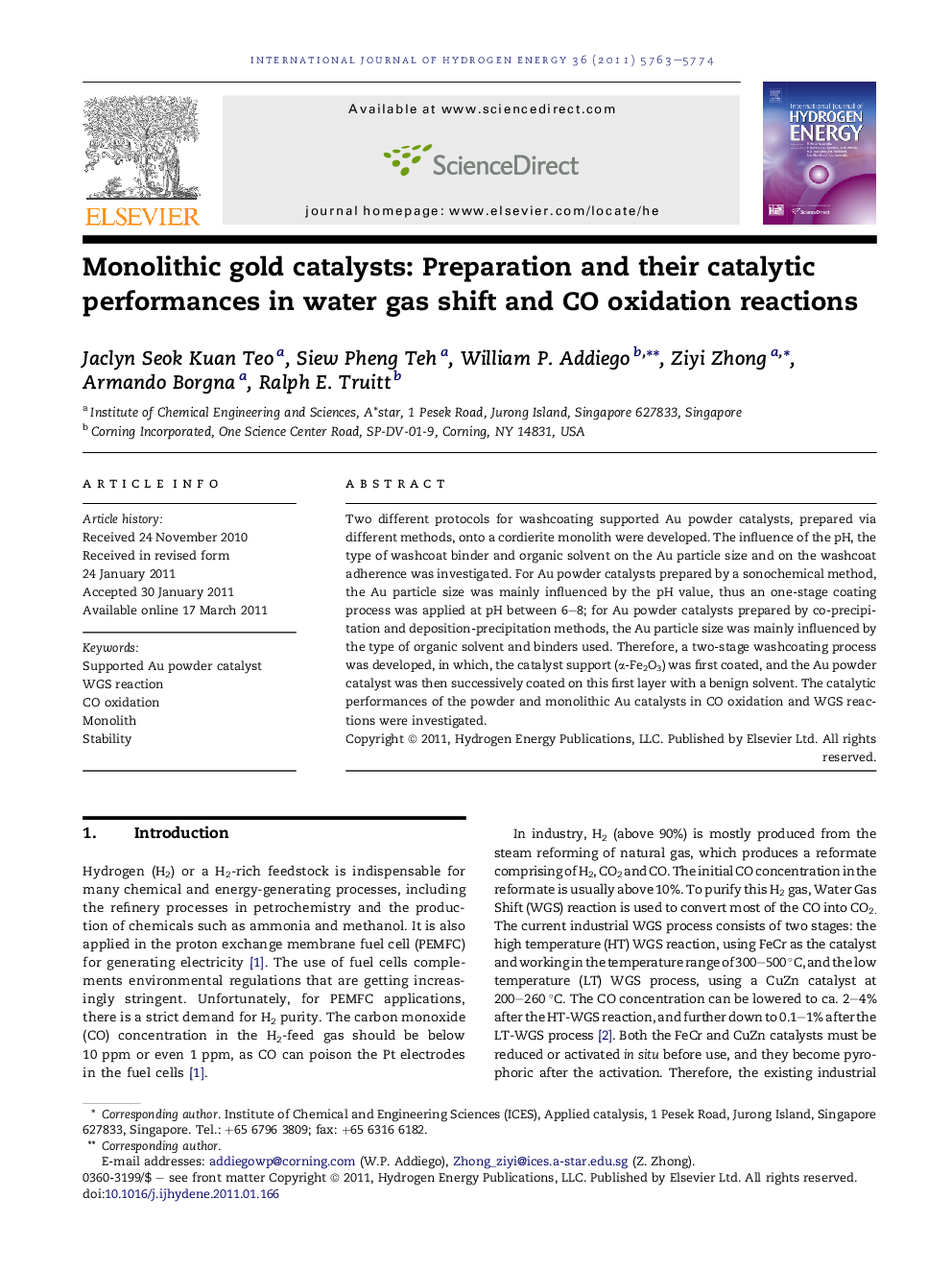 Monolithic gold catalysts: Preparation and their catalytic performances in water gas shift and CO oxidation reactions