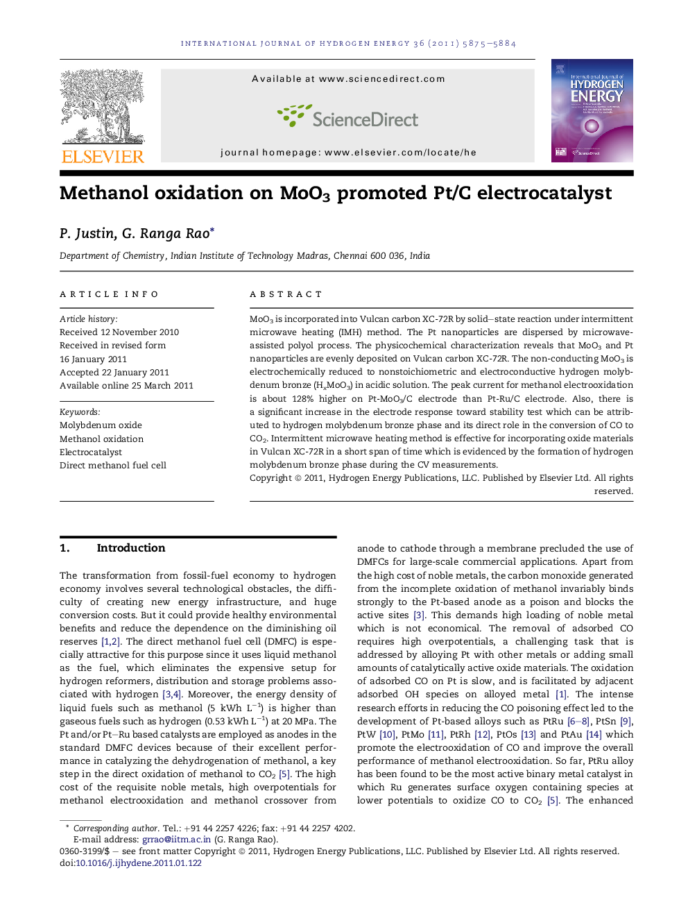 Methanol oxidation on MoO3 promoted Pt/C electrocatalyst