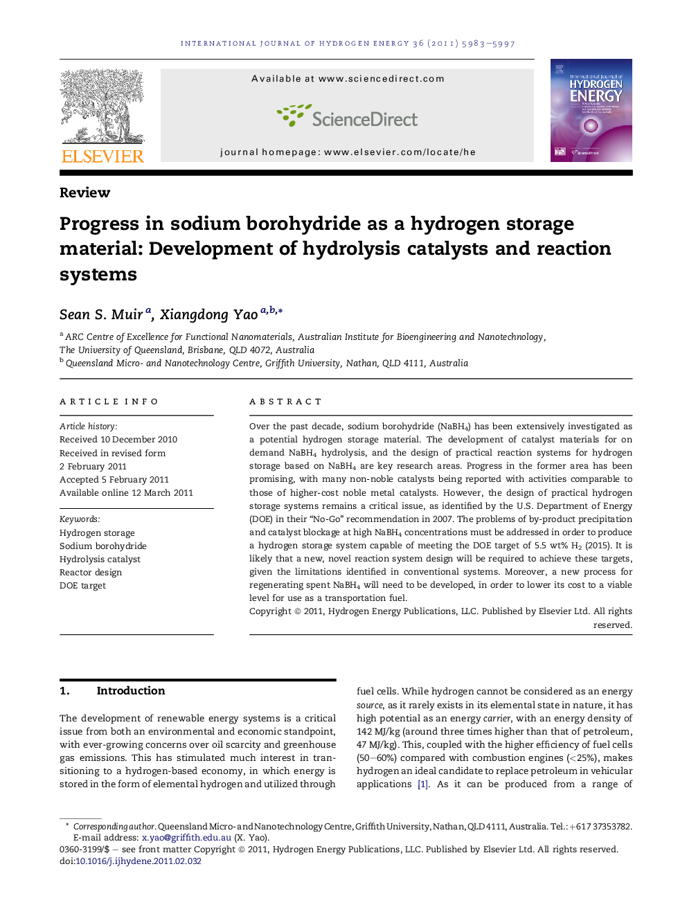 Progress in sodium borohydride as a hydrogen storage material: Development of hydrolysis catalysts and reaction systems