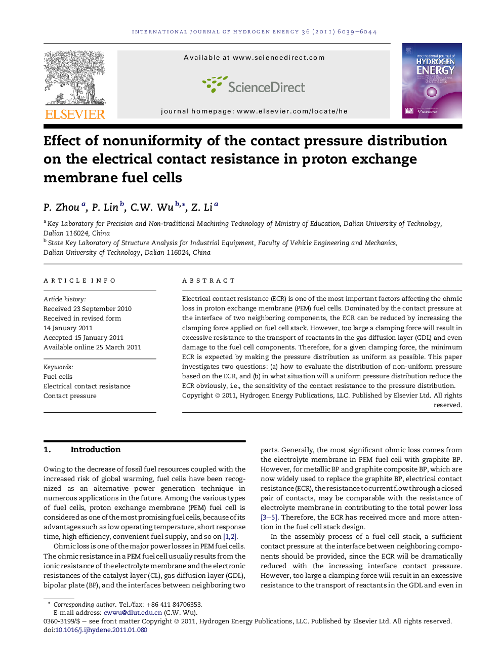 Effect of nonuniformity of the contact pressure distribution on the electrical contact resistance in proton exchange membrane fuel cells