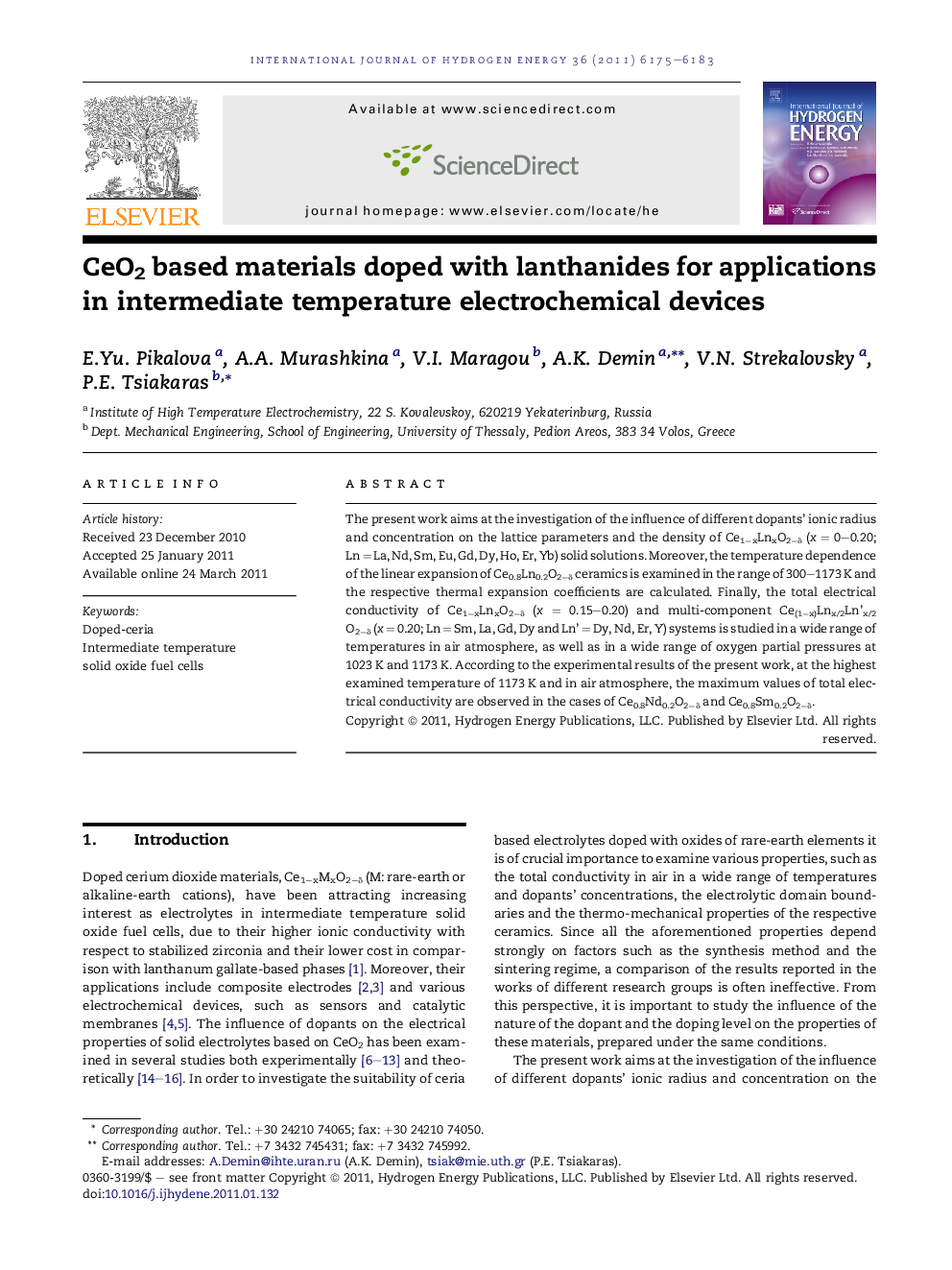 CeO2 based materials doped with lanthanides for applications in intermediate temperature electrochemical devices