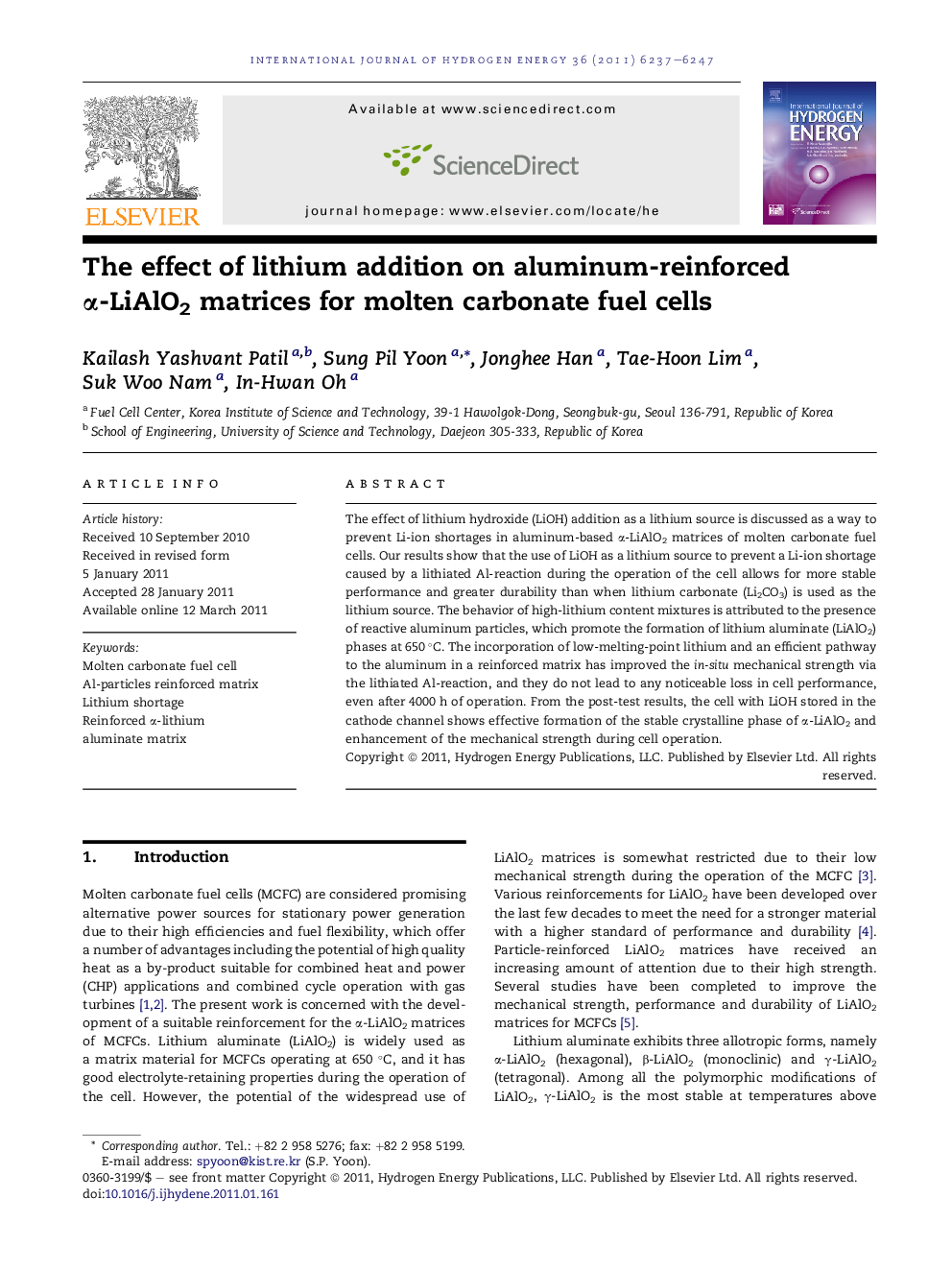 The effect of lithium addition on aluminum-reinforced α-LiAlO2 matrices for molten carbonate fuel cells