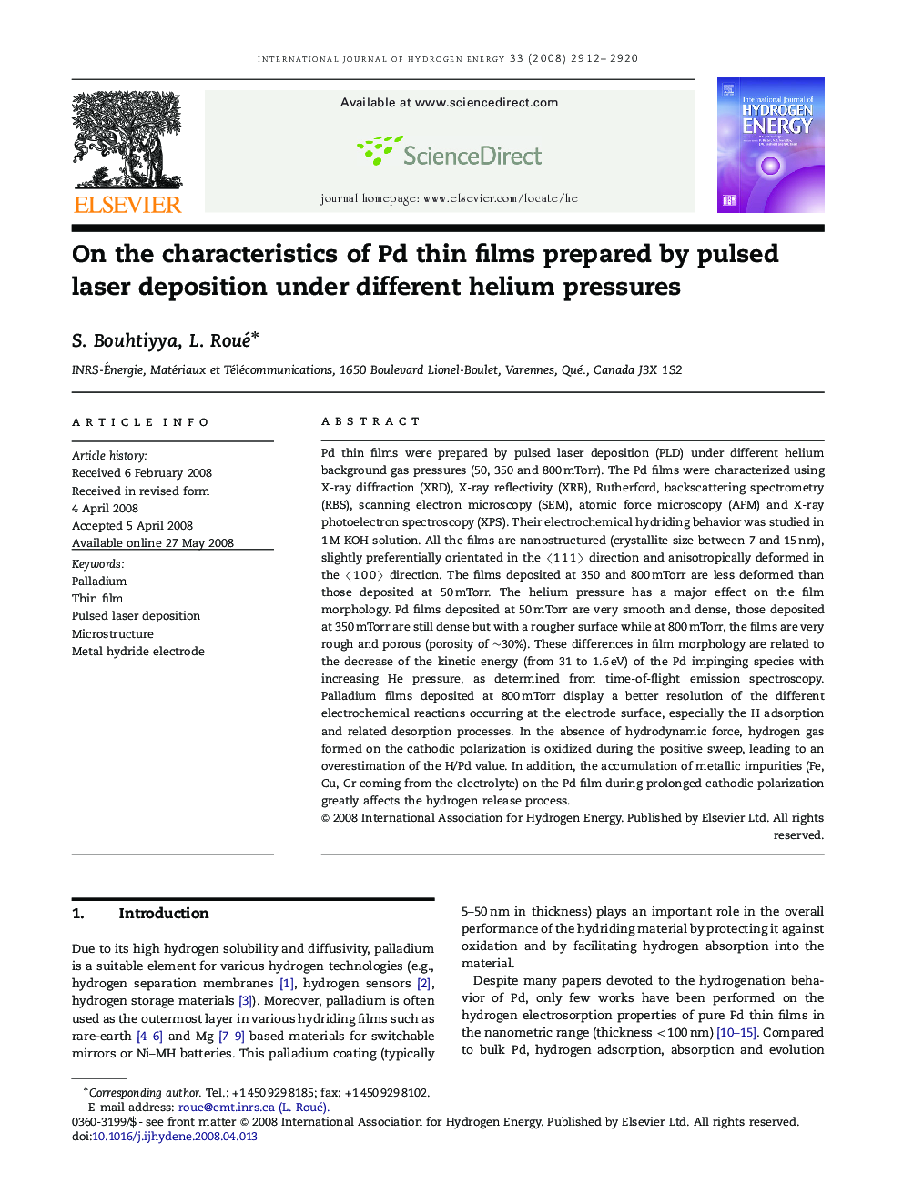 On the characteristics of Pd thin films prepared by pulsed laser deposition under different helium pressures