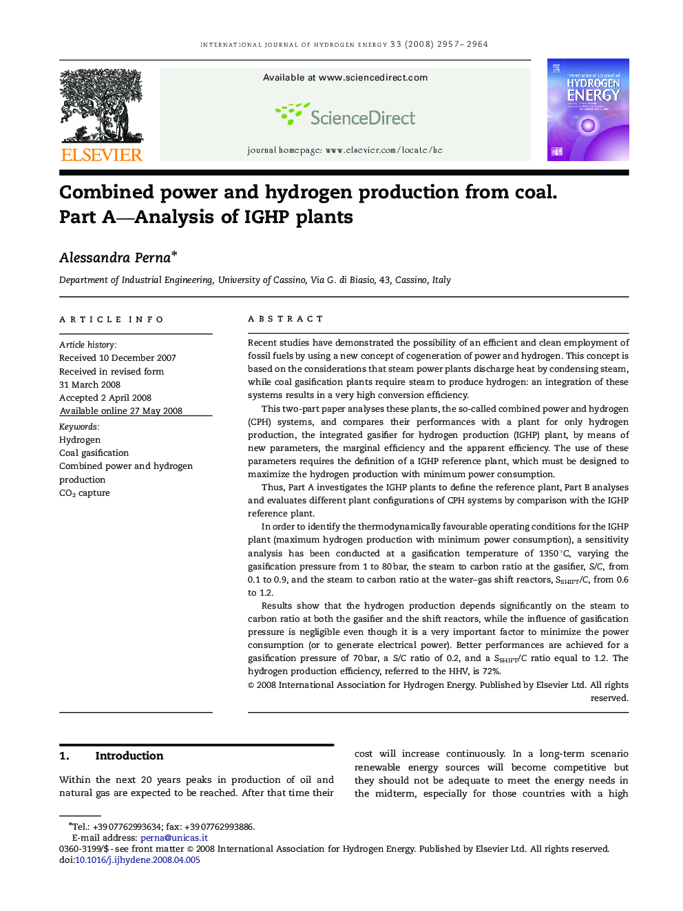 Combined power and hydrogen production from coal. Part A—Analysis of IGHP plants