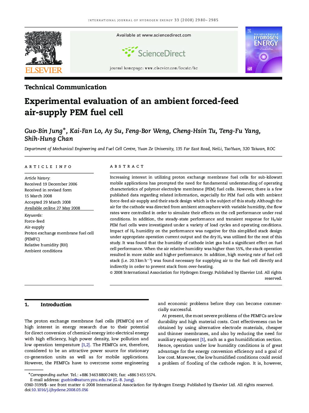 Experimental evaluation of an ambient forced-feed air-supply PEM fuel cell