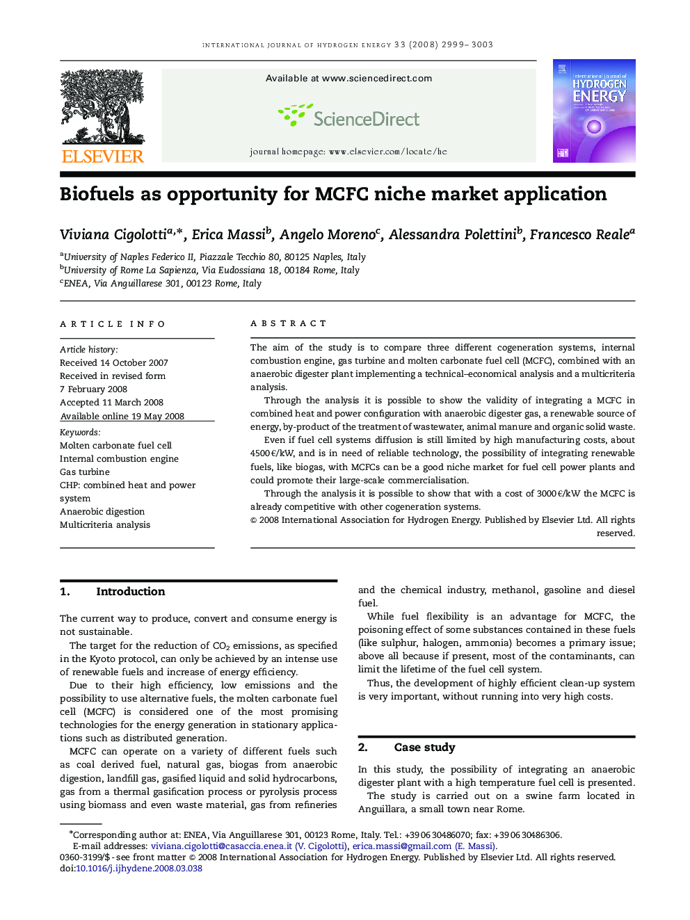 Biofuels as opportunity for MCFC niche market application