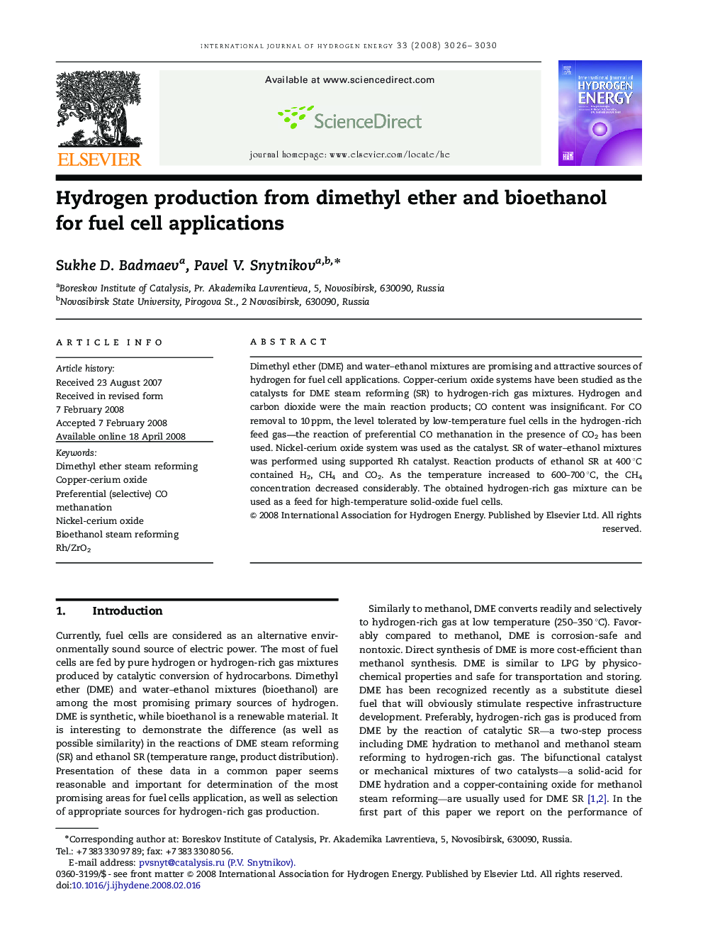 Hydrogen production from dimethyl ether and bioethanol for fuel cell applications