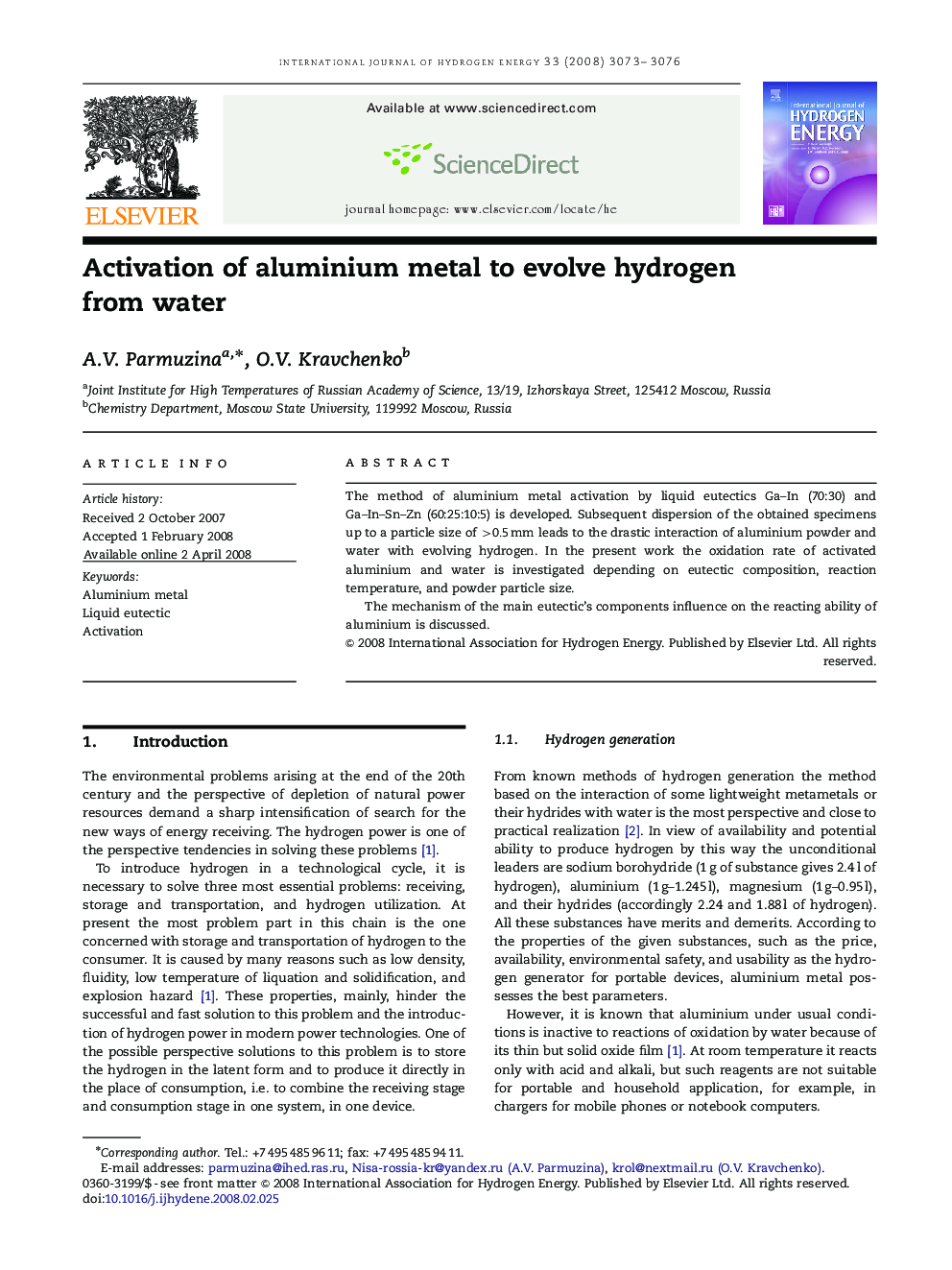 Activation of aluminium metal to evolve hydrogen from water