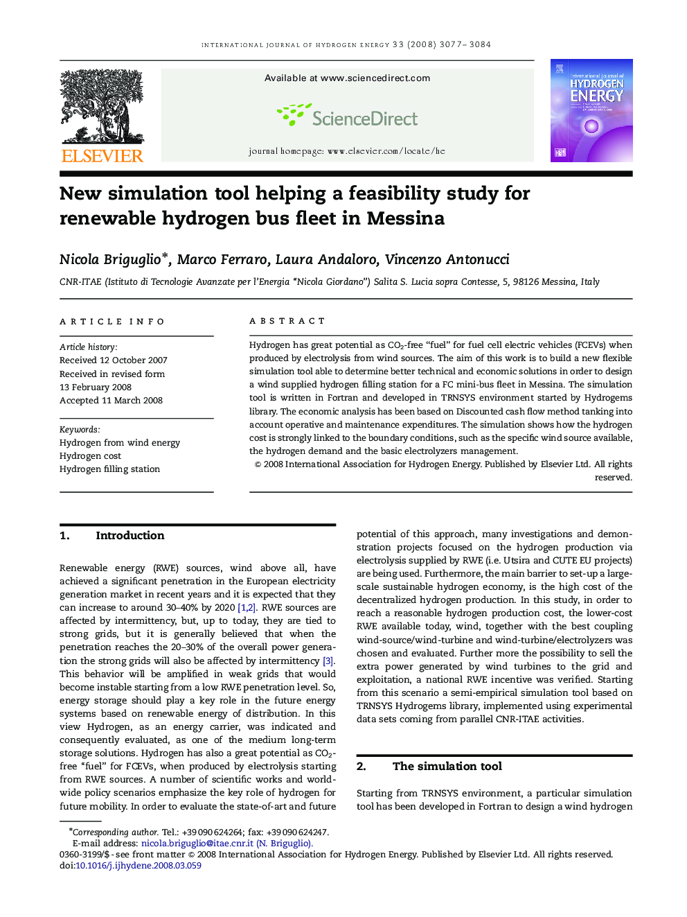 New simulation tool helping a feasibility study for renewable hydrogen bus fleet in Messina