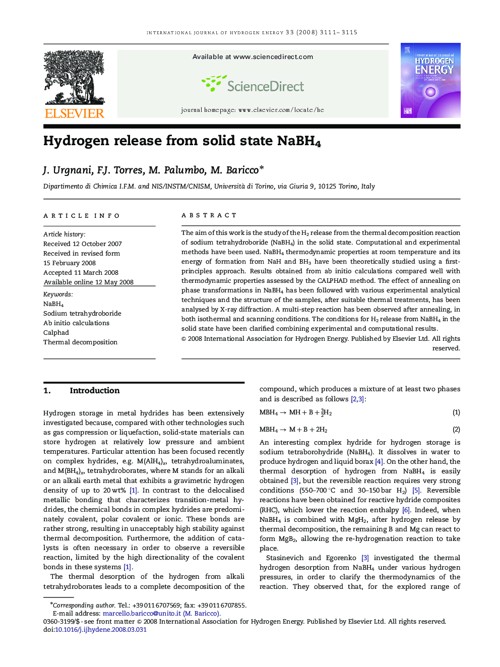 Hydrogen release from solid state NaBH4