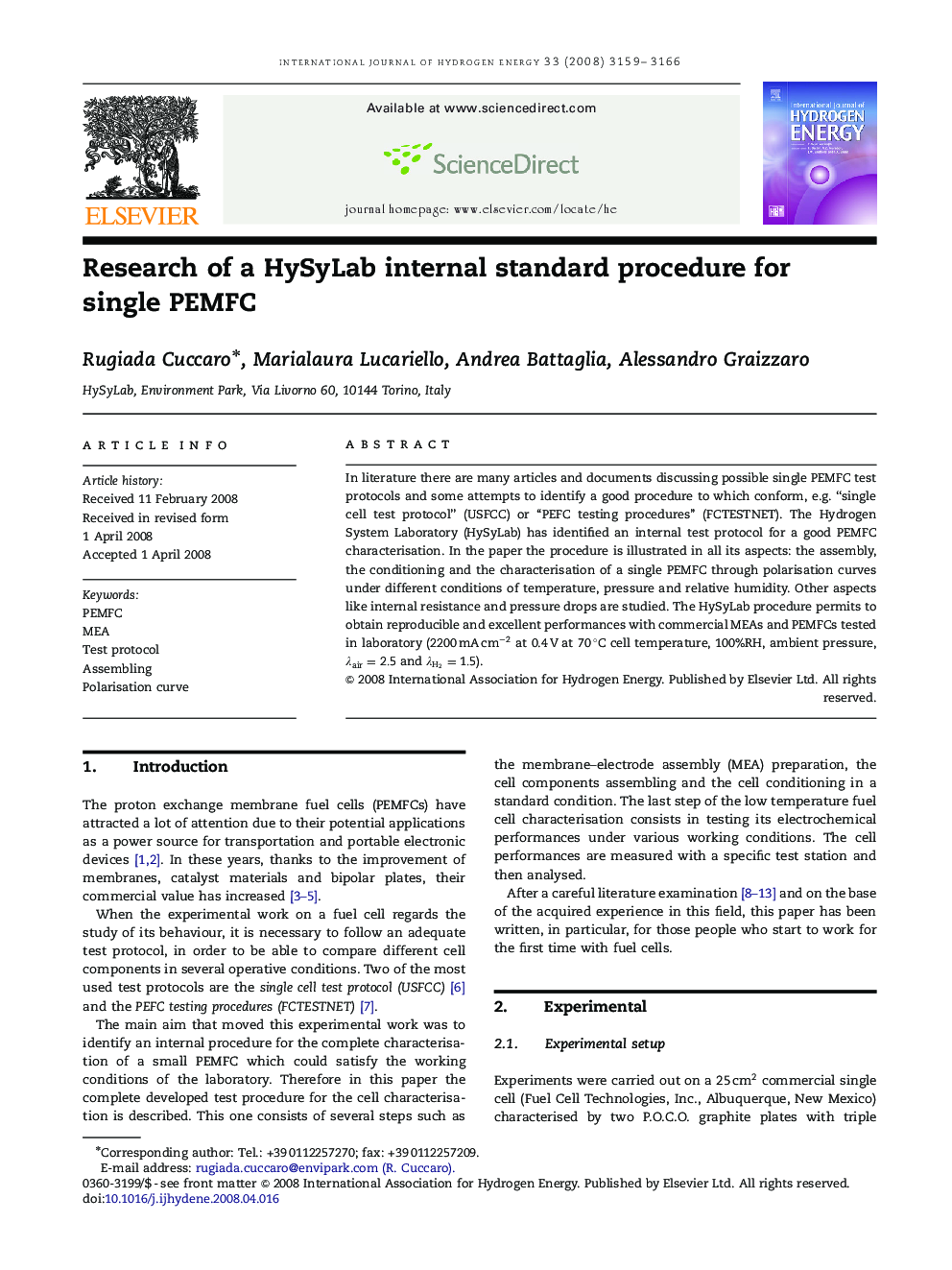 Research of a HySyLab internal standard procedure for single PEMFC