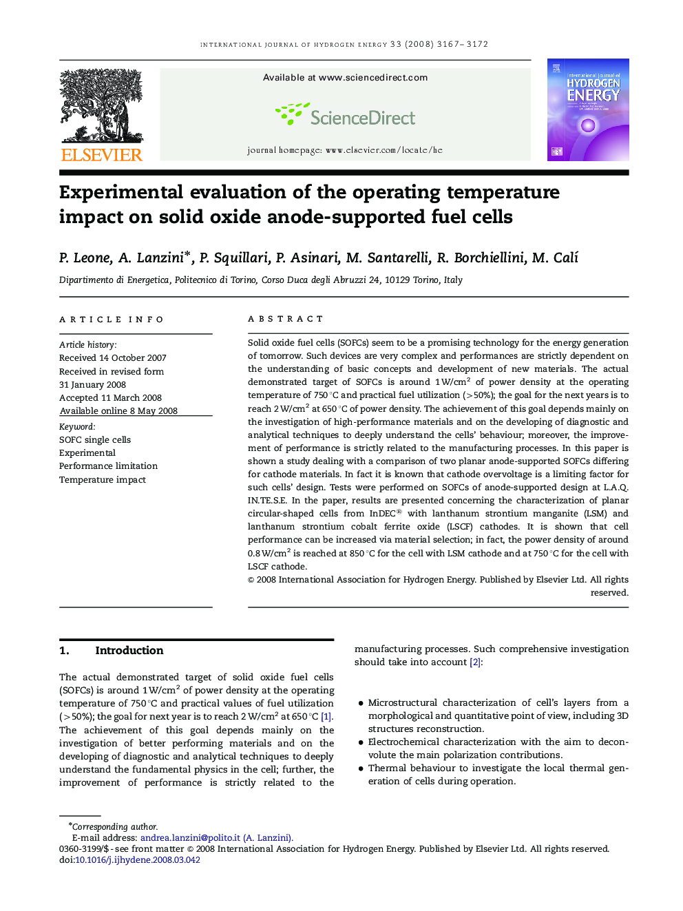 Experimental evaluation of the operating temperature impact on solid oxide anode-supported fuel cells