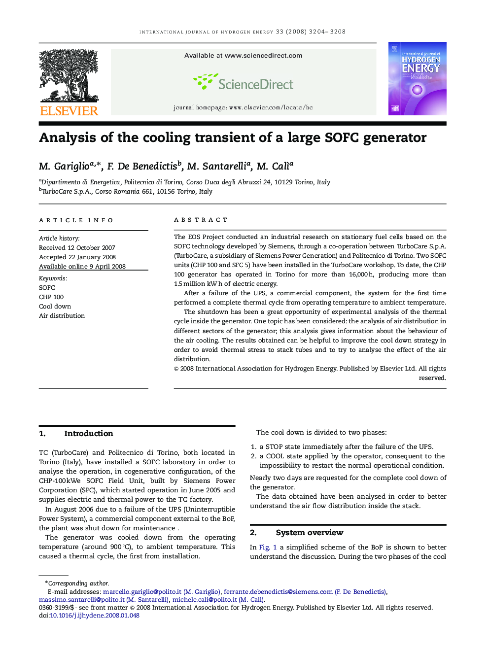 Analysis of the cooling transient of a large SOFC generator