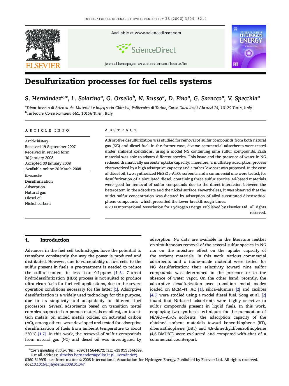 Desulfurization processes for fuel cells systems