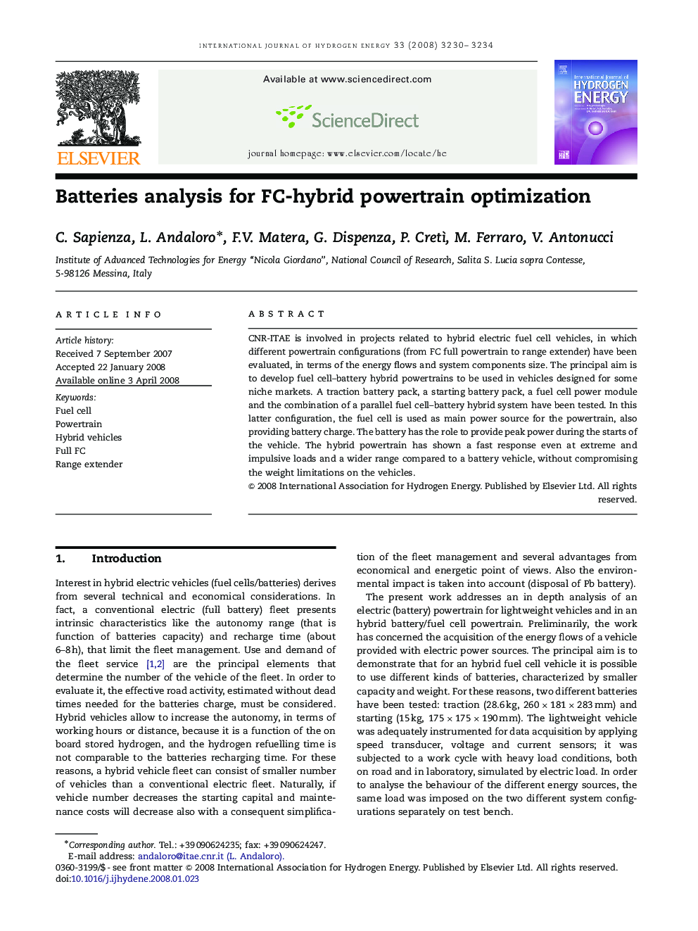 Batteries analysis for FC-hybrid powertrain optimization