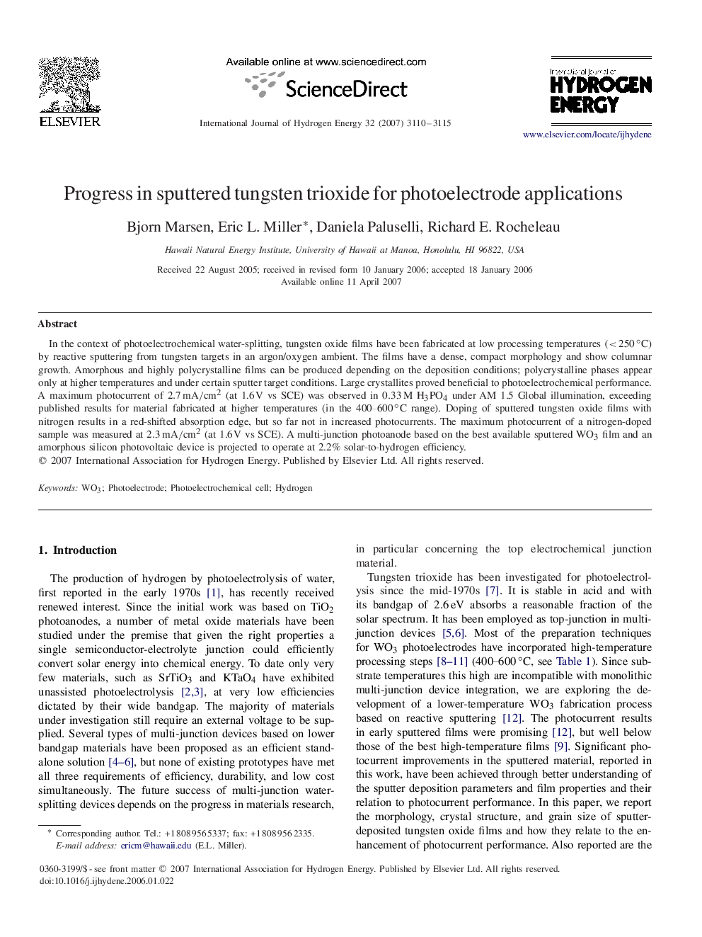 Progress in sputtered tungsten trioxide for photoelectrode applications