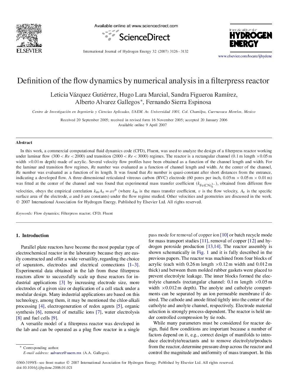 Definition of the flow dynamics by numerical analysis in a filterpress reactor