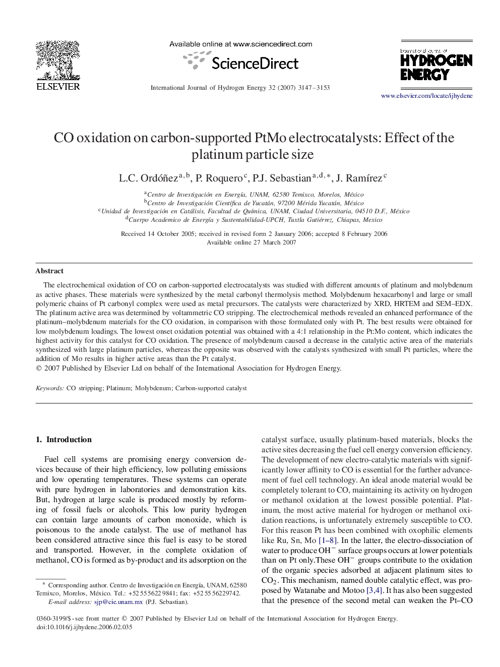 CO oxidation on carbon-supported PtMo electrocatalysts: Effect of the platinum particle size