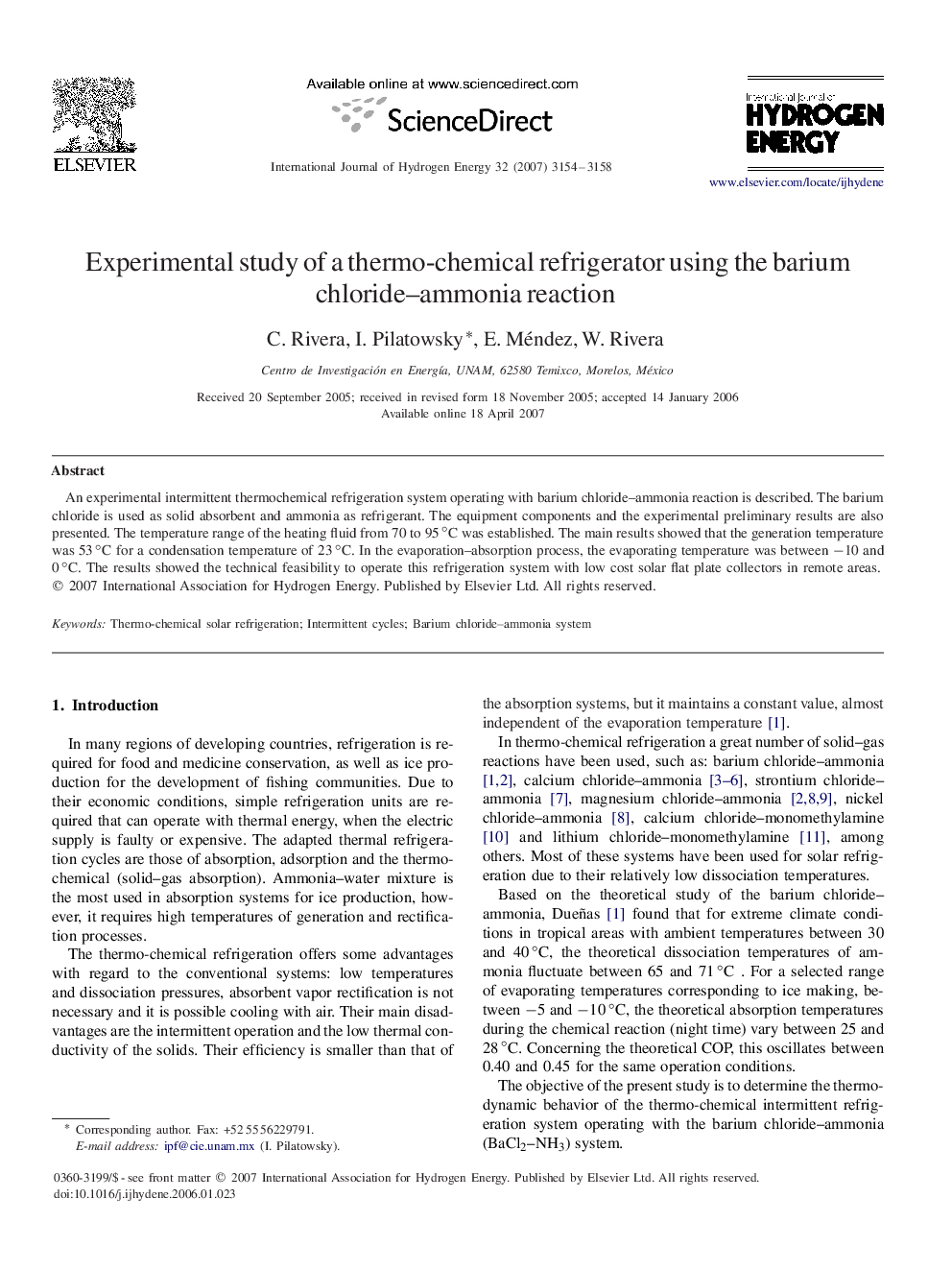 Experimental study of a thermo-chemical refrigerator using the barium chloride–ammonia reaction