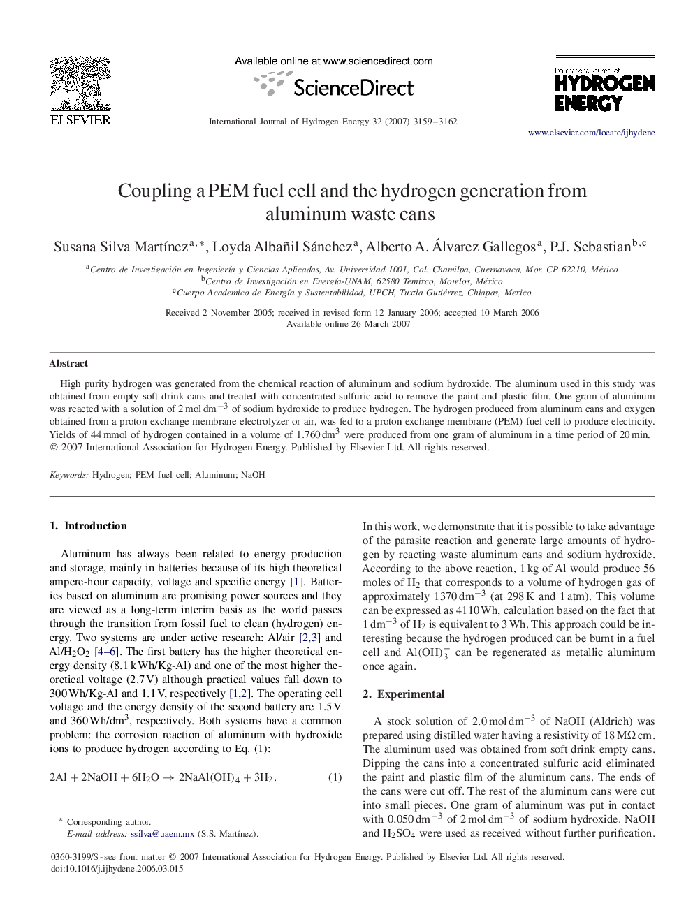 Coupling a PEM fuel cell and the hydrogen generation from aluminum waste cans