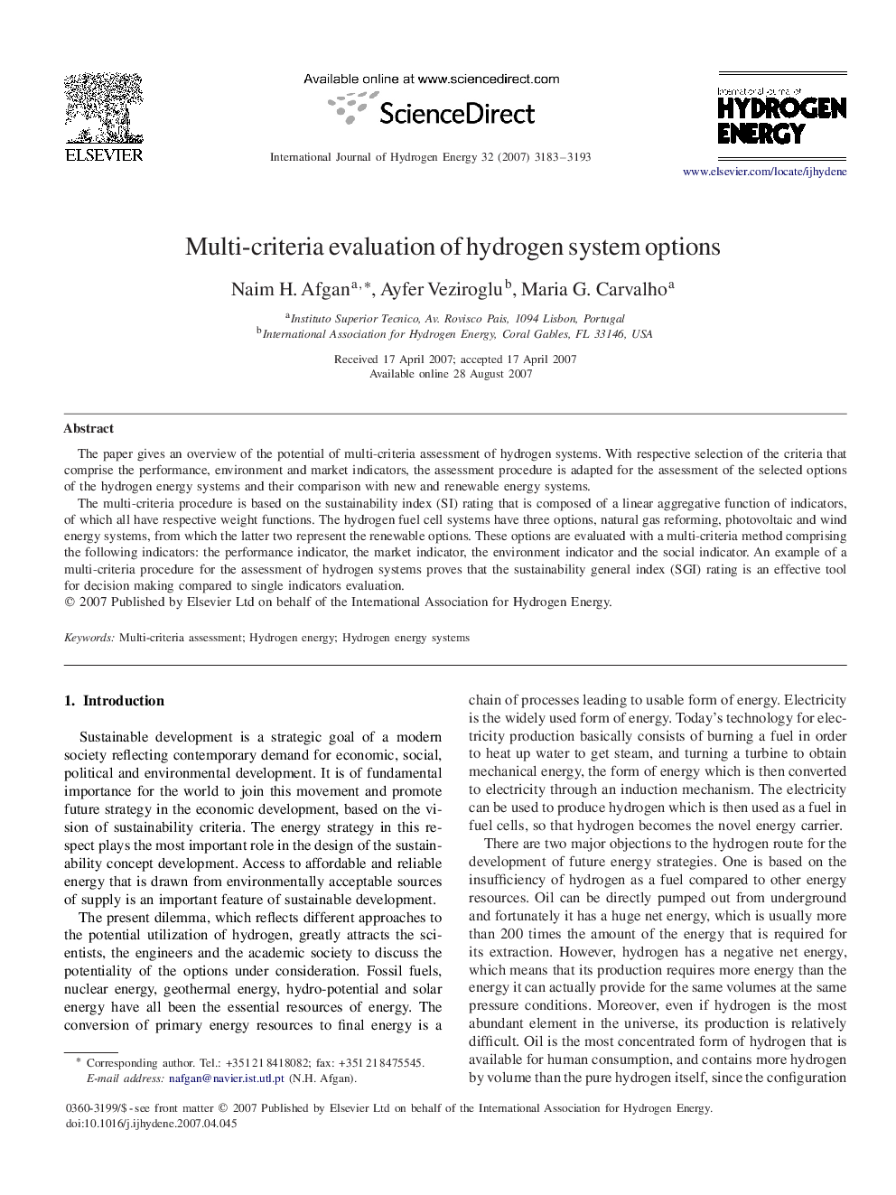 Multi-criteria evaluation of hydrogen system options