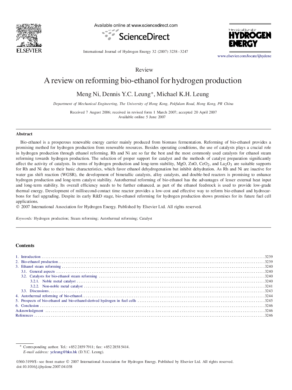 A review on reforming bio-ethanol for hydrogen production