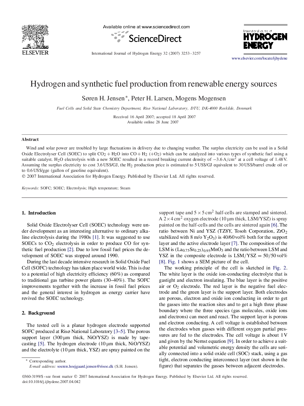 Hydrogen and synthetic fuel production from renewable energy sources