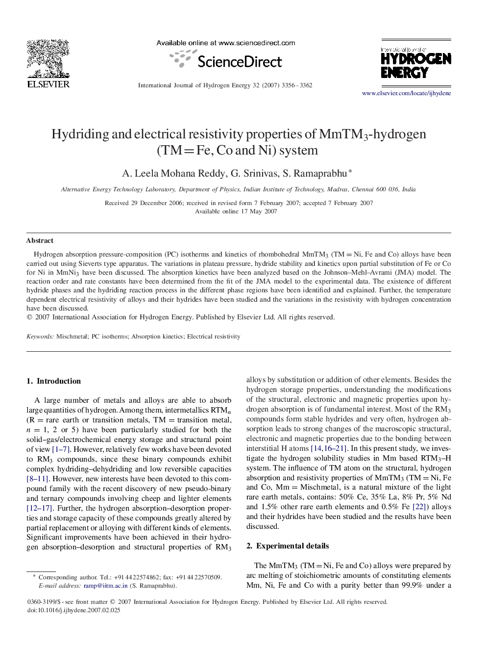 Hydriding and electrical resistivity properties of MmTM3-hydrogen (TM=FeTM=Fe, Co and Ni) system