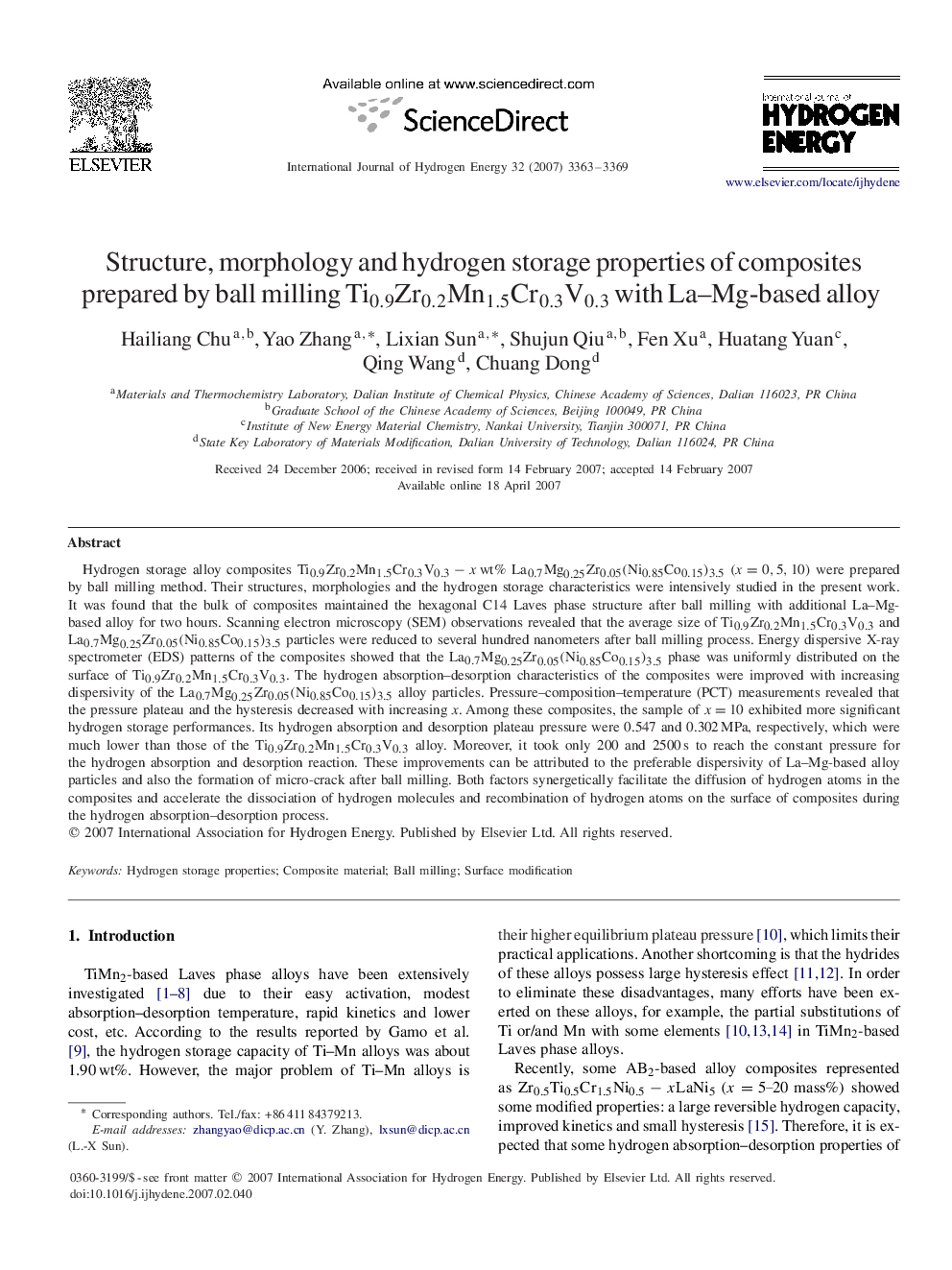 Structure, morphology and hydrogen storage properties of composites prepared by ball milling Ti0.9Zr0.2Mn1.5Cr0.3V0.3Ti0.9Zr0.2Mn1.5Cr0.3V0.3 with La–Mg-based alloy