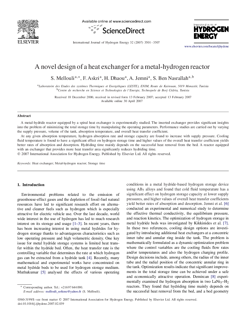 A novel design of a heat exchanger for a metal-hydrogen reactor