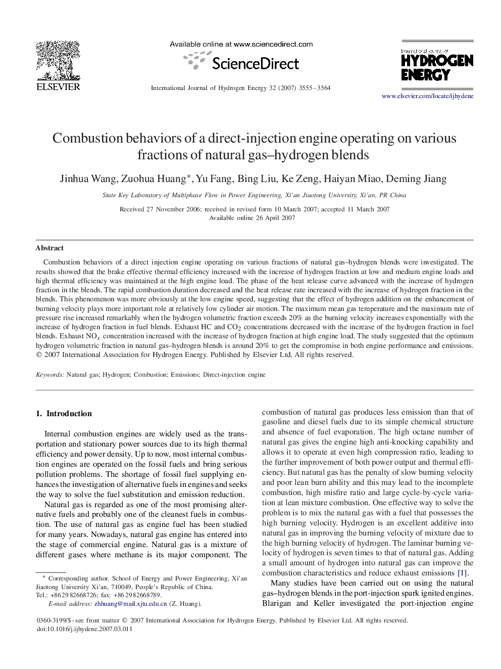 Combustion behaviors of a direct-injection engine operating on various fractions of natural gas–hydrogen blends